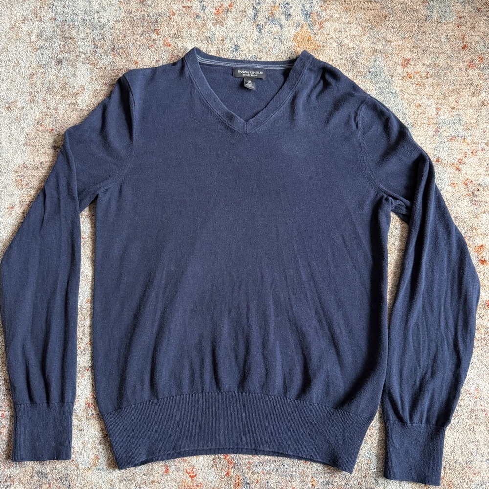 Banana Republic  Silk / Cashmere Navy V-Neck Sweater